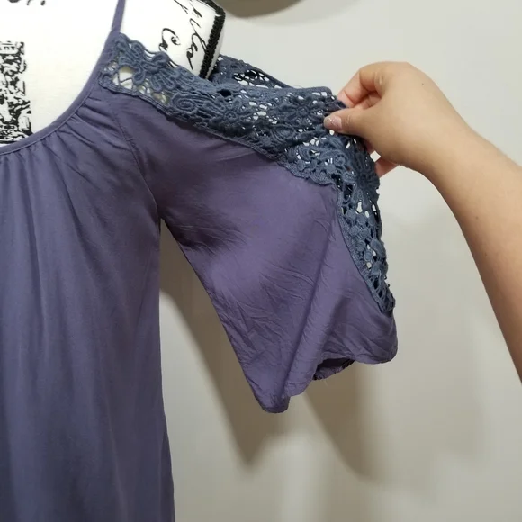 Strappy Midi Boho  Dress with Shoulders Down, Very Light Dark Blue Color, SIZE L - Picture 12 of 17